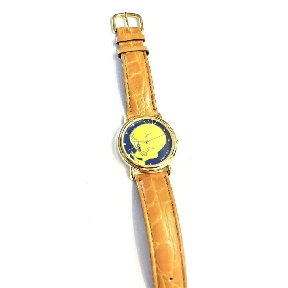 Armitron Winking Tweety Bird Watch 1994 Looney Tunes Gold Tone Leather Vintage